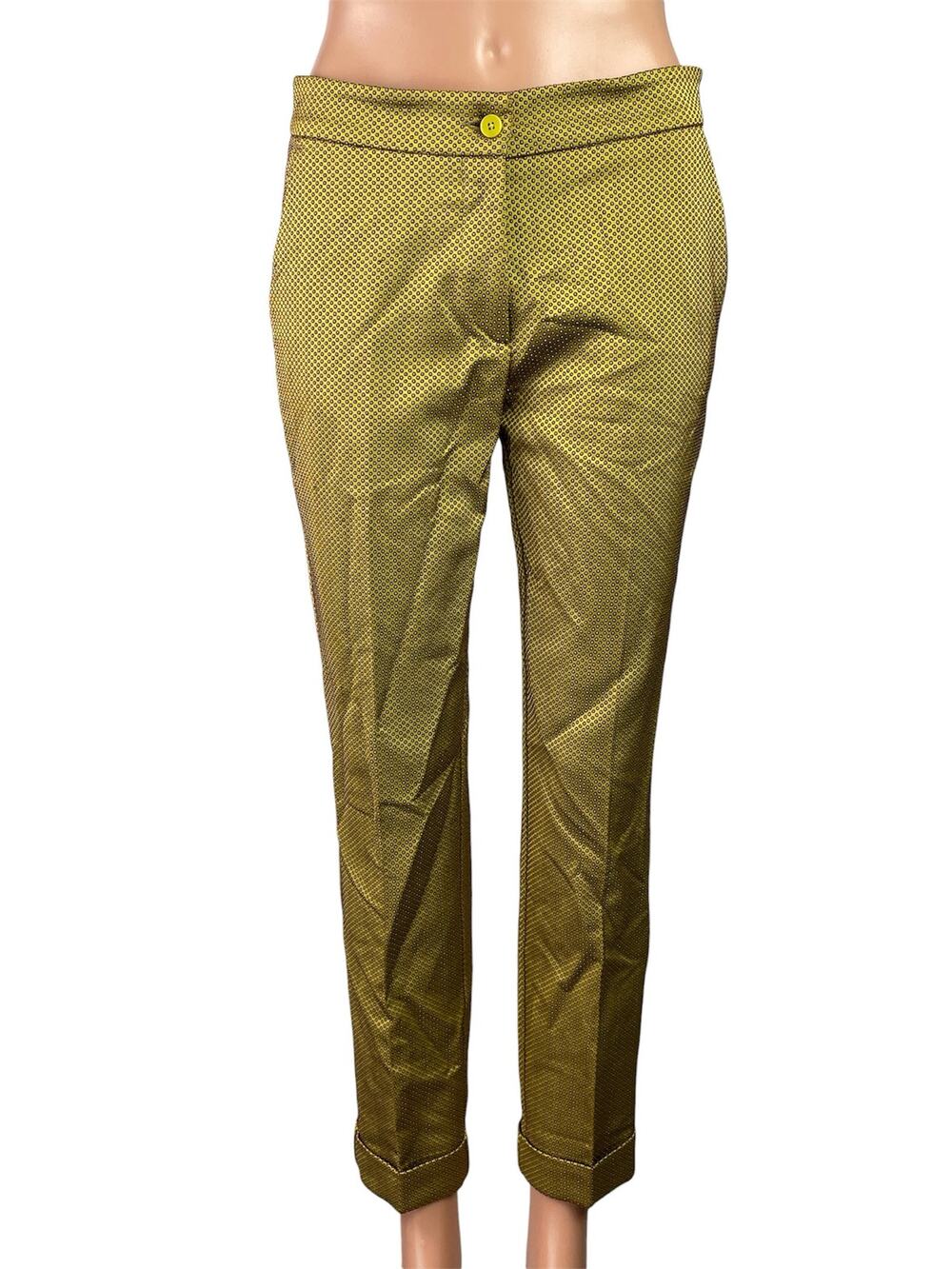 ETRO Green Pink Polka Dots Mid Rise Straight Skinny Trousers Dress Pants Size XS